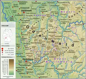 Carte topographique de l'Odenwald.