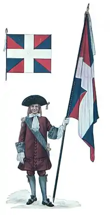 Officier portant les couleurs du régiment de Carignan-Salières