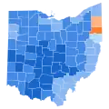 Vainqueur démocrate par comté : Cordray en bleu et Schiavoni en orange.