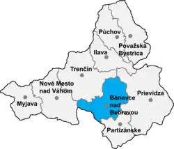 Localisation du district de Bánovce nad Bebravou  dans la région de Trenčín (carte interactive)