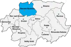 Localisation du district de Banská Bystrica  dans la région de Banská Bystrica (Carte interactive)