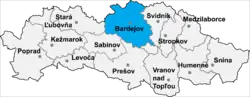 Localisation du district de Bardejov  dans la région de Prešov (carte interactive)