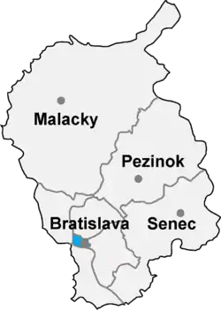 Localisation du district de Bratislava I  dans la région de Bratislava (carte interactive)