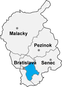 Localisation du district de Bratislava II  dans la région de Bratislava (carte interactive)