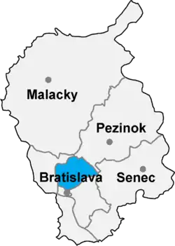 Localisation du district de Bratislava III  dans la région de Bratislava (carte interactive)