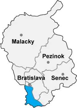 Localisation du district de Bratislava V  dans la région de Bratislava (carte interactive)