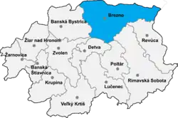 Localisation du district de Brezno  dans la région de Banská Bystrica (Carte interactive)