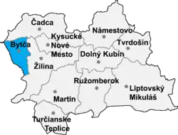 Localisation du district de Bytča  dans la région de Žilina (carte interactive)