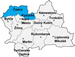 Localisation du district de Čadca  dans la région de Žilina (carte interactive)