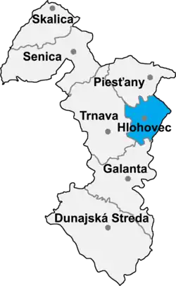 Locatisation du district de Hlohovec dans la région de Trnava (carte interactive)