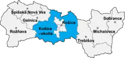 Localisation du distrct de Košice-okolie  dans la région de Košice (carte interactive)