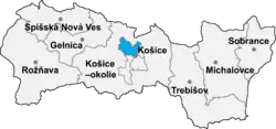 Localisation du distrct de Košice I  dans la région de Košice (carte interactive)