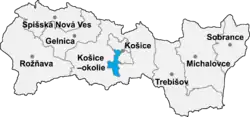 Localisation du distrct de Košice II  dans la région de Košice (carte interactive)