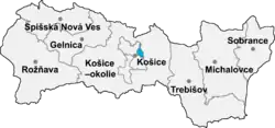 Localisation du distrct de Košice III  dans la région de Košice (carte interactive)