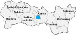 Localisation du distrct de Košice IV  dans la région de Košice (carte interactive)