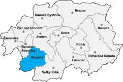 Localisation du district de Krupina  dans la région de Banská Bystrica (Carte interactive)