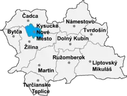 Localisation du district de Kysucké Nové Mesto  dans la région de Žilina (carte interactive)