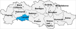 Localisation du district de Levoča  dans la région de Prešov (carte interactive)