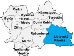 Localisation du district de Liptovský Mikuláš  dans la région de Žilina (carte interactive)