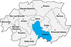 Localisation du district de Lučenec  dans la région de Banská Bystrica (Carte interactive)