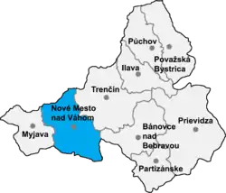 Localisation du district de Nové Mesto nad Váhom  dans la région de Trenčín (carte interactive)