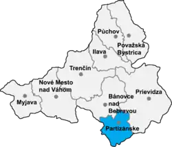 Localisation du district de Partizánske  dans la région de Trenčín (carte interactive)