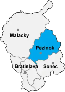 Localisation du district de Pezinok  dans la région de Bratislava (carte interactive)