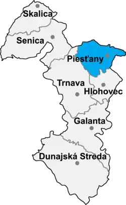 Locatisation du district de Piešťany dans la région de Trnava (carte interactive)