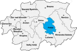 Localisation du district de Poltár  dans la région de Banská Bystrica (Carte interactive)