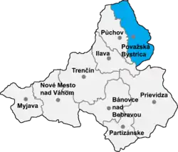 Localisation du district de Považská Bystrica  dans la région de Trenčín (carte interactive)