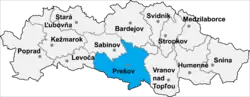 Localisation du district de Prešov  dans la région de Prešov (carte interactive)