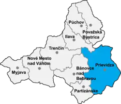 Localisation du district de Prievidza  dans la région de Trenčín (carte interactive)