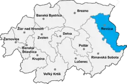 Localisation du district de Revúca  dans la région de Banská Bystrica (Carte interactive)