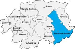 Localisation du district de Rimavská Sobota  dans la région de Banská Bystrica (Carte interactive)