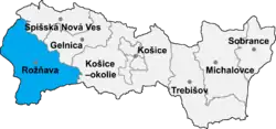 Localisation du distrct de Rožňava  dans la région de Košice (carte interactive)