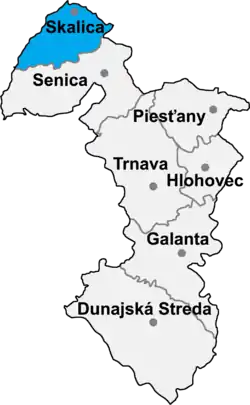 Locatisation du district de Skalica dans la région de Trnava (carte interactive)