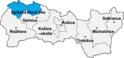 Localisation du distrct de Spišská Nová Ves  dans la région de Košice (carte interactive)