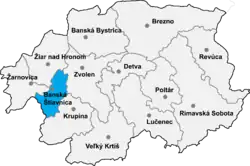 Localisation du district de Banská Štiavnica  dans la région de Banská Bystrica (Carte interactive)