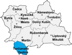 Localisation du district de Turčianske Teplice  dans la région de Žilina (carte interactive)