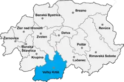 Localisation du district de Veľký Krtíš  dans la région de Banská Bystrica (Carte interactive)