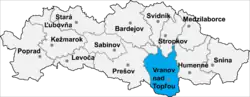 Localisation du district de Vranov nad Topľou  dans la région de Prešov (carte interactive)