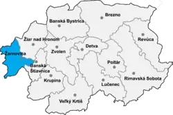 Localisation du district de Žarnovica  dans la région de Banská Bystrica (Carte interactive)