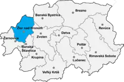 Localisation du district de Žiar nad Hronom  dans la région de Banská Bystrica (Carte interactive)