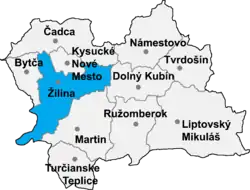 Localisation du district de Žilina  dans la région de Žilina (carte interactive)