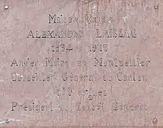 Plaque sur la maison natale à Olargues.