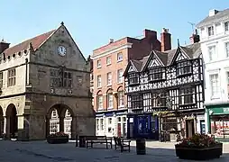 Les halles du vieux marché, centre de Shrewsbury, comté de Shropshire, Angleterre (1596).