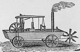 Le véhicule amphibie à vapeur.Illustration parue en 1834.