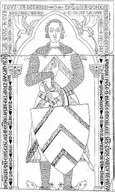 Tombeau d'Olivier Ier de Machecoul (1231-1279) (d’après un dessin du Bulletin de la société archéologique de Nantes de 1859).