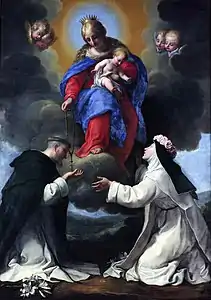 Remise du rosaire avec sainte Rose de Lima XVIIe siècle.