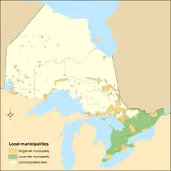 Distribution des municipalités à palier unique et de palier inférieur de l’Ontario